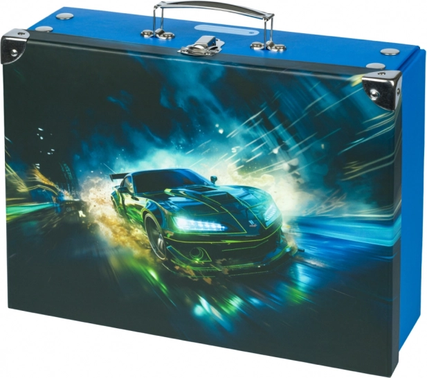 Skladací školní kufřík Závodní auto s kovaním