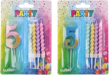 Narodeninová sviečka číslo 5 s doplnkovými sviečkami