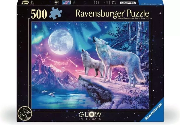 Ravensburger svietiace puzzle Vyjúce vlky za súmraku 500 dielikov