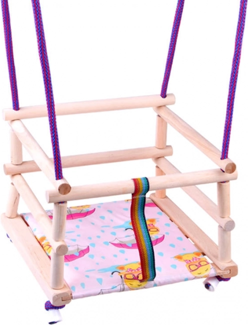 Farebná drevená hojdačka s vankúšom