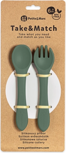 Silikónový príbor pre deti PETITE & MARS Take & Match Misty Green 6m+