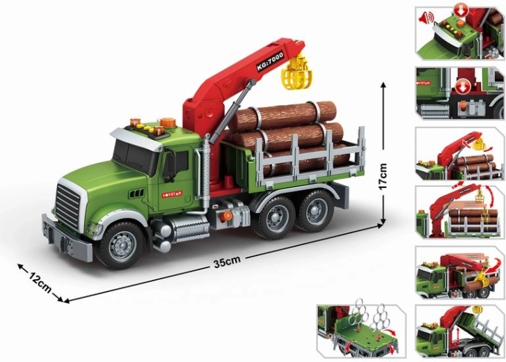 Transportné nákladné auto s žeriavom a drevenými kládami 1:14