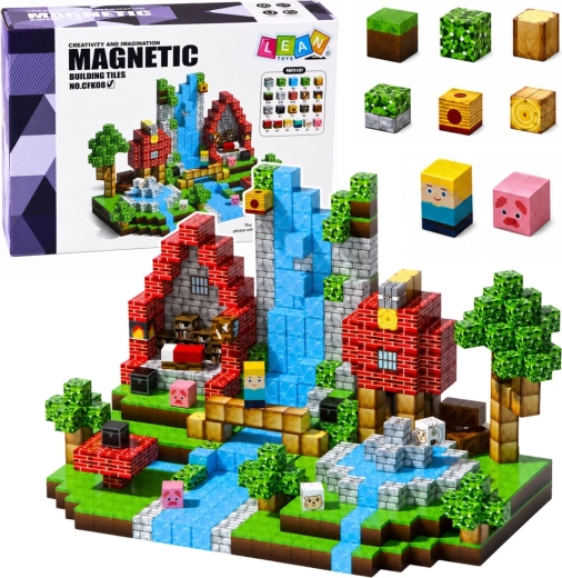 Magnetické kocky – pixelový fantasy svet les a vodopád 3D (100 dielikov)