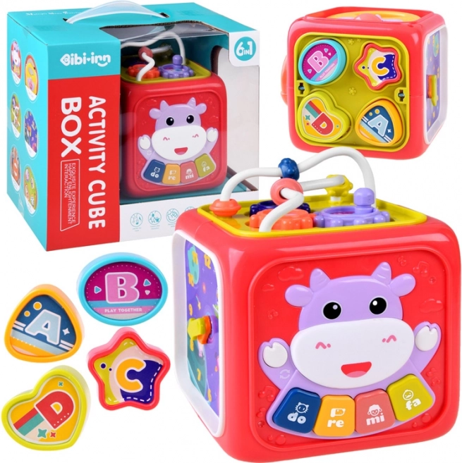 interaktívna edukačná kocka s piánom, labyrintom a sorterom