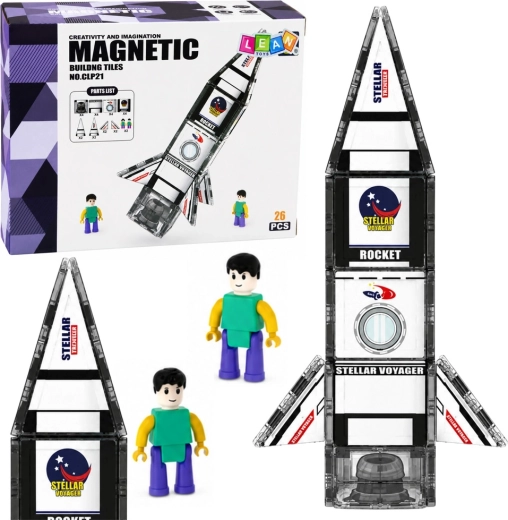 Magnetické konštrukčné dieliky raketa do vesmíru s figúrkou astronauta (26 ks)