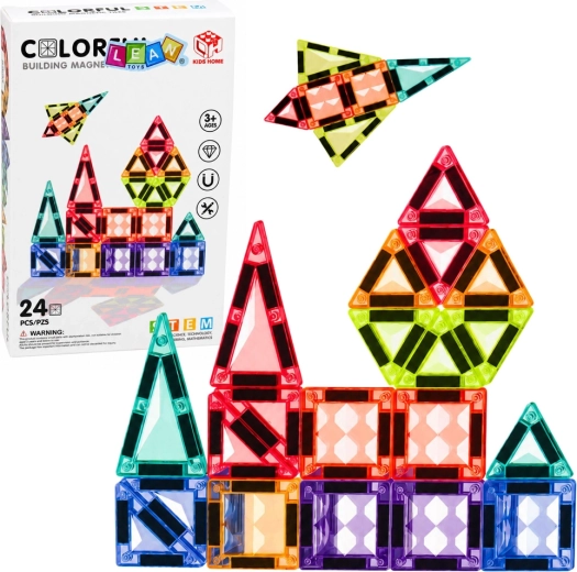 Magnetické stavebné dieliky – farebné 3D panely STEM (24 dielov)