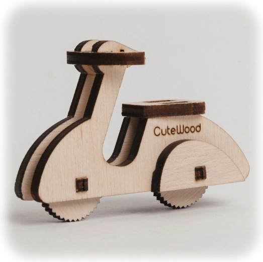 CuteWood drevené 3D puzzle moped