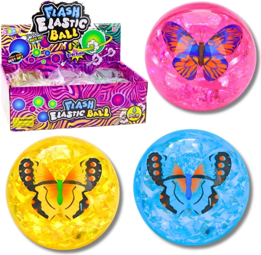 svietiaca skákacia loptička s konfetami a motýľom 9 cm