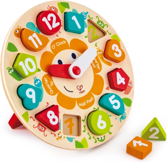 Drevené detské puzzle hodiny so stojanom