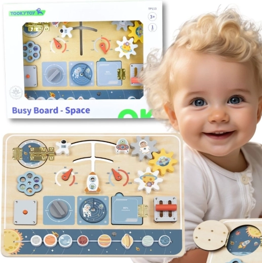 Drevená montessori aktivity doska Vesmír od Tooky Toy