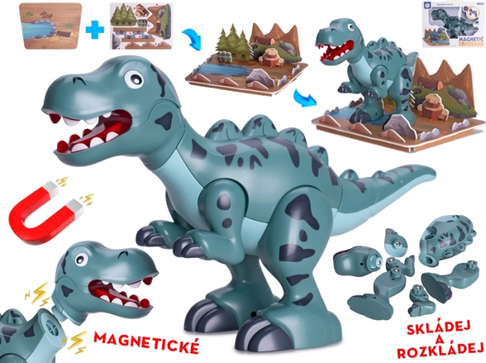 Magnetický dinosaurus T‑Rex 28 cm – interaktívne stavebnicové figúrky s doplnkami