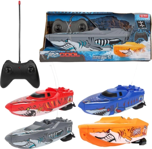 RC motorový čln na diaľkové ovládanie 27 MHz so žraločím motívom