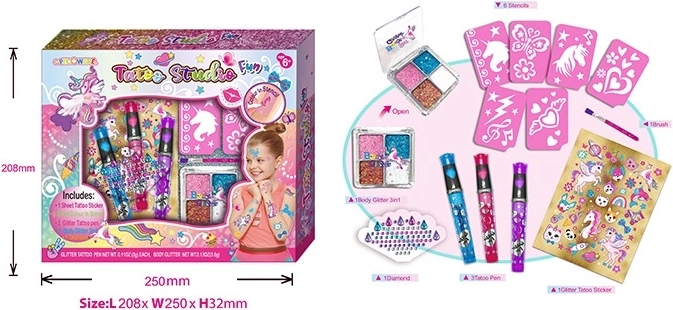 Tetovacie štúdio s ozdobami Jednorožec – kreatívna sada pre deti