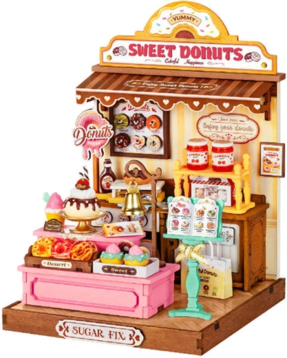 RoboTime miniatúra domčeka obchod s donutmi – 3D drevená skladačka