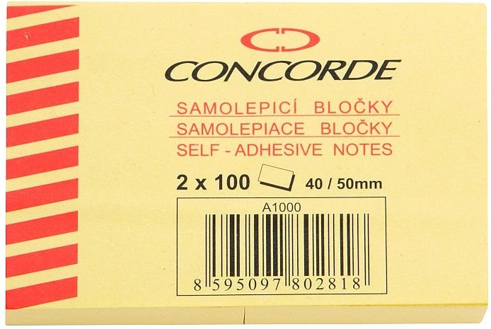 Samolepiaci bloček žltý 40 × 50 mm CONCORDE, 2 × 100 listov