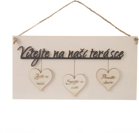 Drevená tabuľka Vitajte na našej terase 34 × 16 cm
