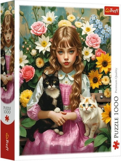 Trefl puzzle Dievča s mačkami 1000 dielikov