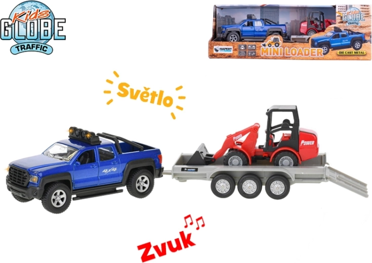 Kids Globe Traffic SUV so spätným chodom, svetlom a zvukom, s odpojiteľným prívesom a bagrom 30 cm