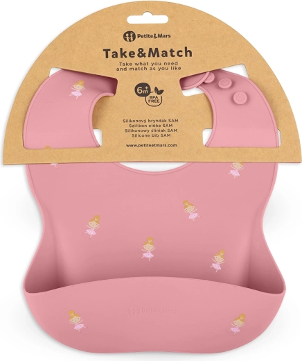 Petite&Mars silikónový podbradník Take&Match rose princesses 6m+