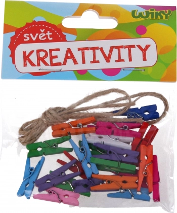 Farebné mini štipce 2,5 cm so šnúrkou, 25 ks