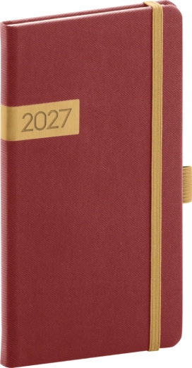 Notique vreckový diár Twill 2027 bordovo-zlatý 9 × 15,5 cm