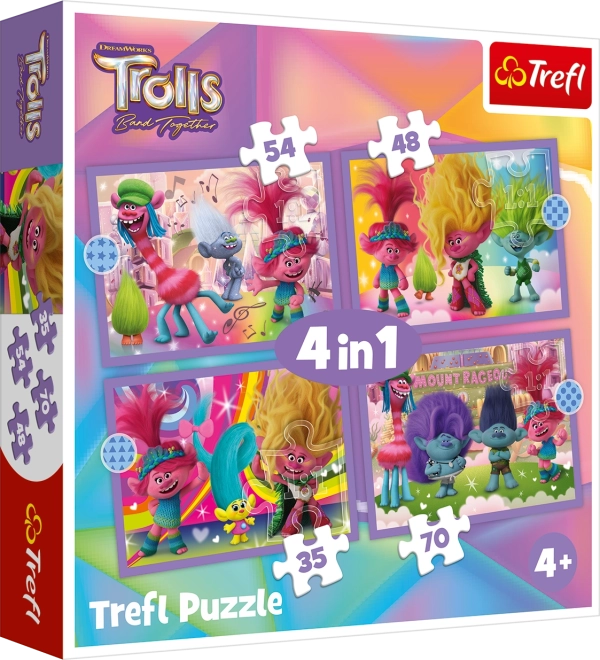 Trefl puzzle Trolovia 3: Farebné dobrodružstvo 4v1 (35, 48, 54, 70 dielikov)