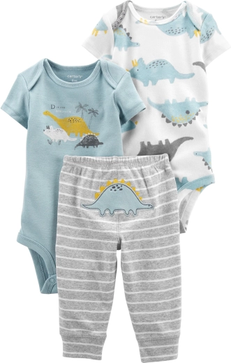 Carter’s 3-dielna súprava pre bábätko Blue Dino – 2× body s krátkym rukávom a tepláky
