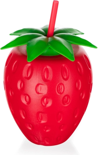 Plastová fľaša so slamkou v tvare jahody 880 ml