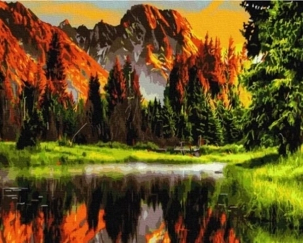 Norimpex maľovanie podľa čísel Hory nad rybníkom na jeseň 40 × 50 cm