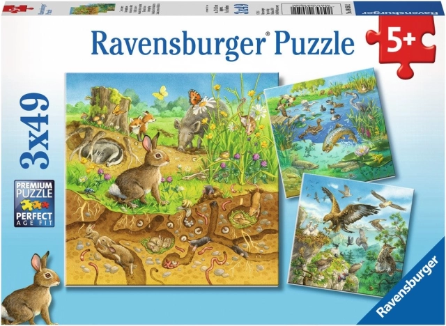 Puzzle Zvieratká vo Svojich Domovoch 3x49 Dielikov