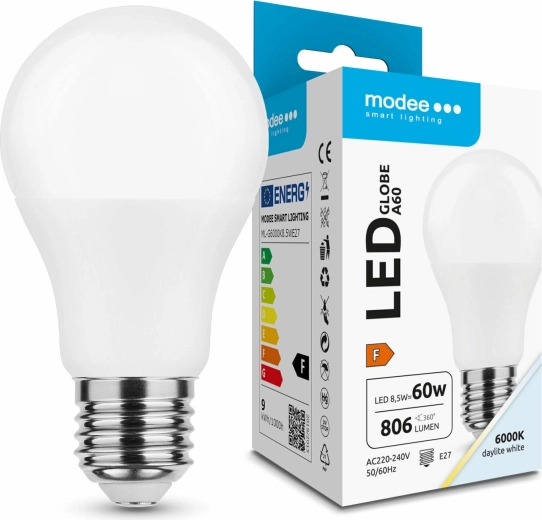 LED žiarovka E27 8,5 W studená biela MODEE SMART LIGHTING Globe A60