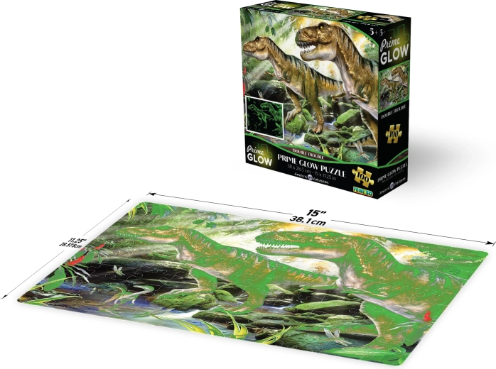 Svietiace 3D puzzle – dvojitá dinosauří pohroma, 100 dielikov