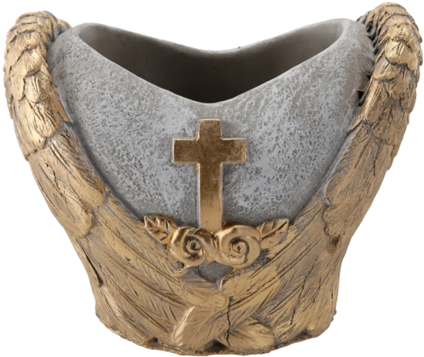 Cementový cintorínny kvetináč srdce sivozlatý 21 × 14,5 × 17,5 cm