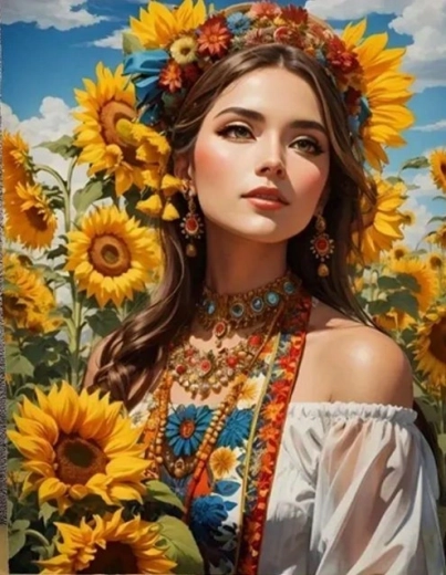 Diamantové maľovanie Slovan-ka medzi slnečnicami 30 × 40 cm