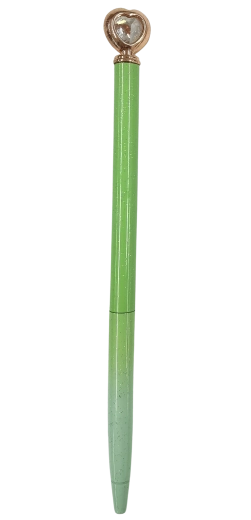 Kovové pero 16 cm s motívom srdca a diamantovým dekorom