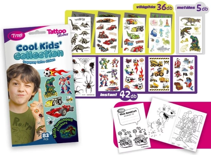 Sada dočasných tetovaní Cool Kids’ Collection - 1 kus