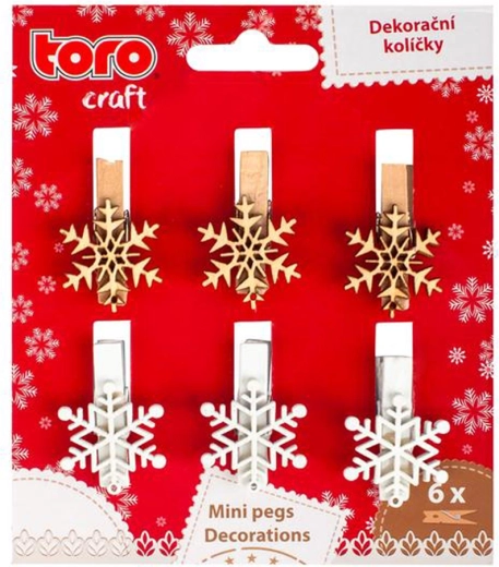 Drevené štipce Snehová vločka 3,5 cm – sada 6 ks
