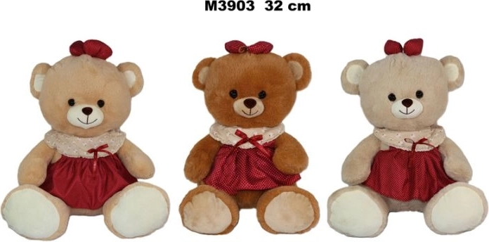 Plyšový medvedík v šatôčkach, 32 cm, 3 farebné varianty - 1 kus