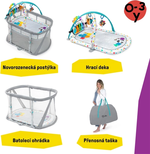 Baby Einstein postieľka a hracia ohrádka s klavírom 3v1 Kick & Snooze