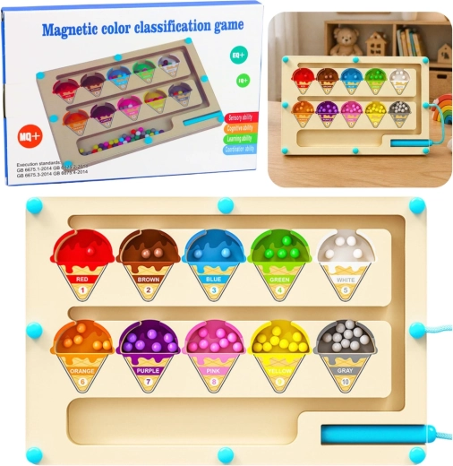 Drevený magnetický labyrint Montessori na triedenie farieb