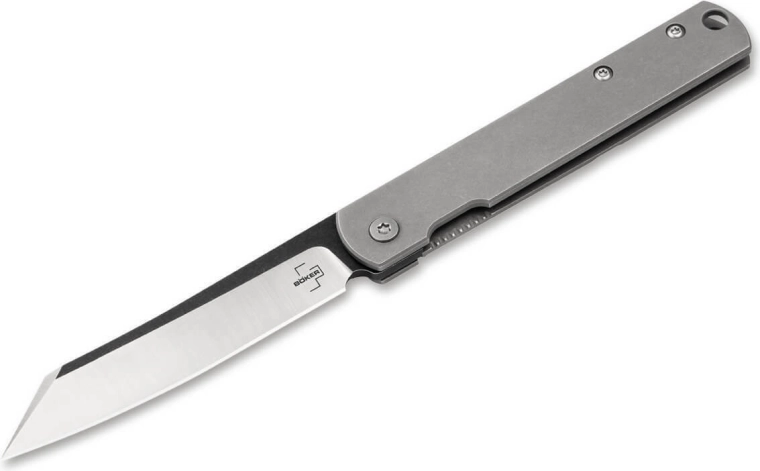 Böker Plus Zenshin vreckový nôž 7,5 cm Stonewash z nehrdzavejúcej ocele s klipom