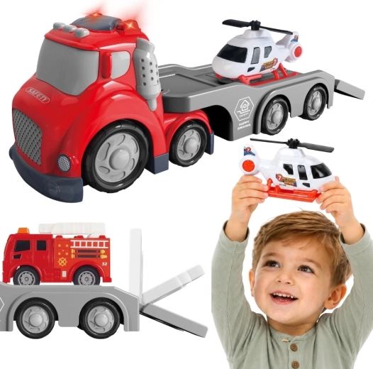 Woopie City Truck hasičské odťahové vozidlo s vrtuľníkom a zvukovými efektmi