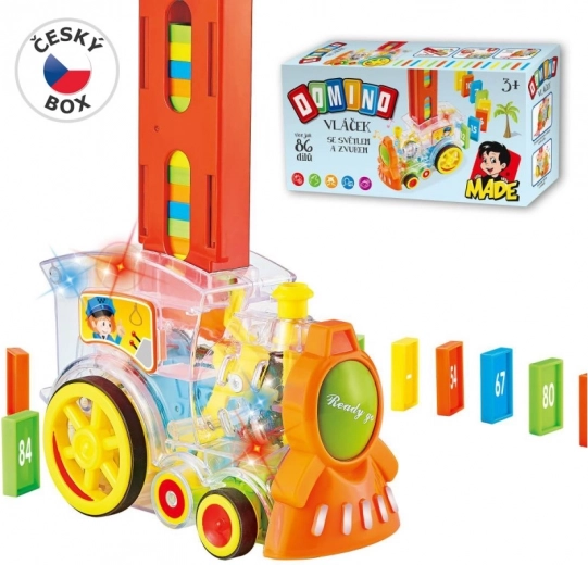 Transparentná lokomotíva s dominom a svetlom pre deti