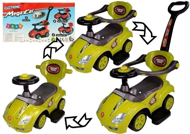 Odrážadlo s vodiacou tyčou Mega Car 3v1 – žlté