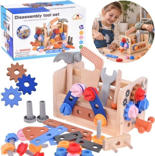 Drevený detský kufrík s náradím a mini dielňou