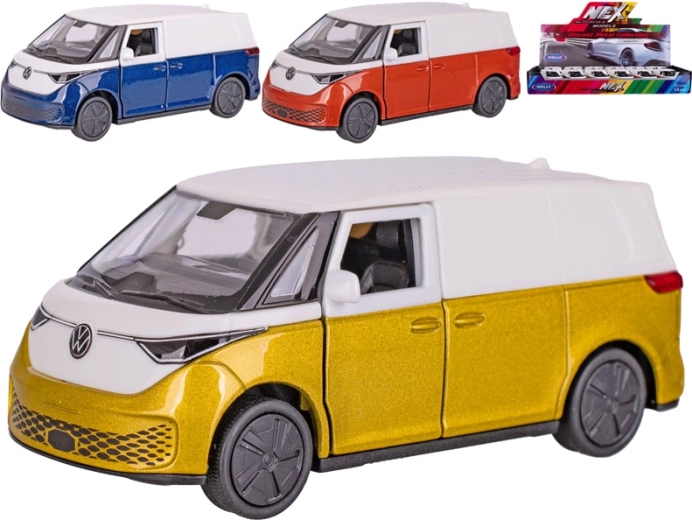 Kovový model dodávky Welly Volkswagen ID. Buzz Cargo so spätným chodom 11,5 cm