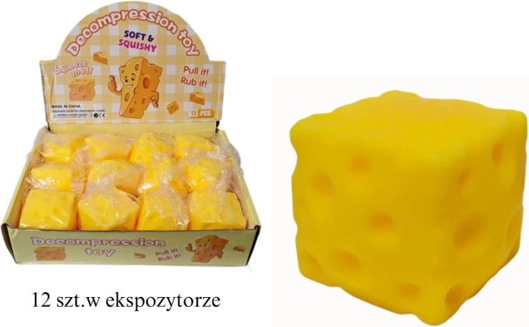 Antistresová stláčacia loptička v tvare syrovej kocky