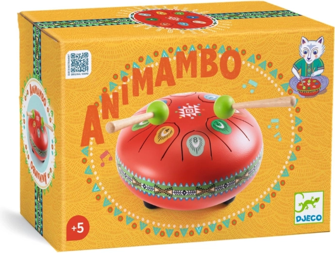 Djeco Animambo červený jazykový bubon s notami