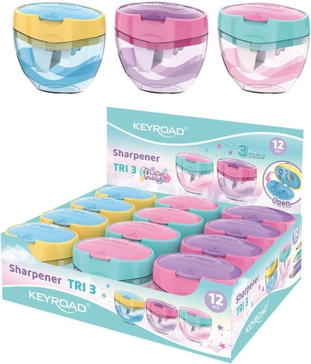 Strúhadlo Keyroad Tri Plus pastelové, trojotvorové s veľkokapacitným kontajnerom
