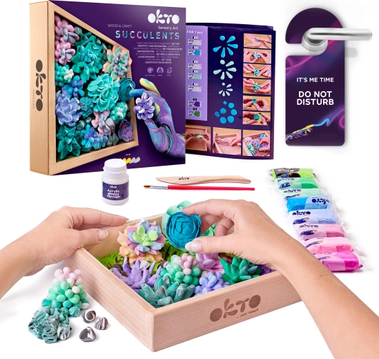Okto Tenderness výtvarná sada – sukulenty v drevenom ráme 21 × 21 cm